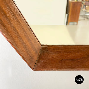 Hexagonal wall mirror with wooden frame, 1960s