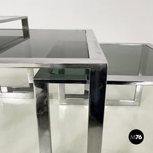 画像をギャラリービューアに読み込む, Coffee tables in smoked glass and metal, 1980s
