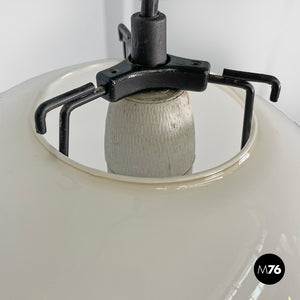 Round white glass chandelier, 1950s