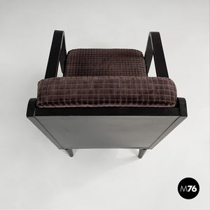 Armchairs in wood and brown velvet, 1940s