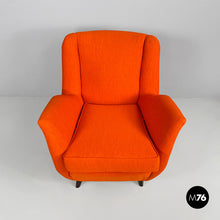 画像をギャラリービューアに読み込む, Armchair with orange fabric and wood, 1950s
