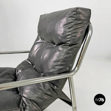 Load image into Gallery viewer, Armchairs in metal and black synthetic leather, 1970s
