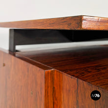 将图片加载到图库查看器，Desk in wood, black metal and brass, 1960s
