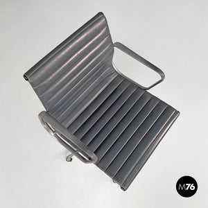Dark grey leather office chairs by Charles and Ray Eames for ICF, 1970s