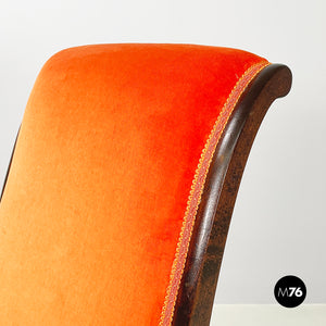 Chair in orange velvet and dark wood, 1950s