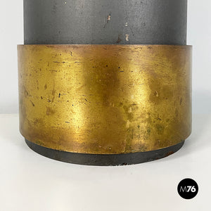 Round umbrella stand in black metal and brass, 1960s