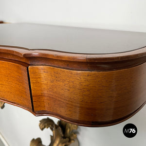 Bedside tables in golden finish wood, brass and glass, 1900s