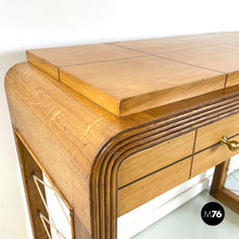 Load image into Gallery viewer, Console in wood with rope geometrical details, 1950s
