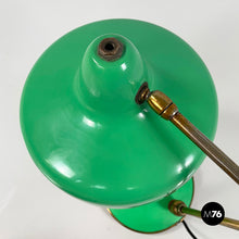 Charger l&#39;image dans la galerie, Adjustable table lamp in green metal and brass, 1950s
