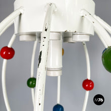 Load image into Gallery viewer, White iron chandelier with colored spheres, 1940s
