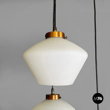 将图片加载到图库查看器，Three-light chandelier in glass and black metal, 1950s
