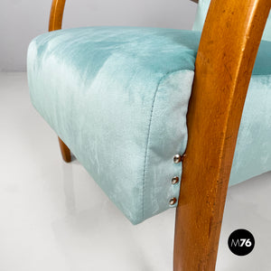 Armchairs in light blue and wood, 1950s