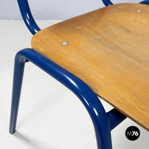 Chair in wood and blue metal, 1970s