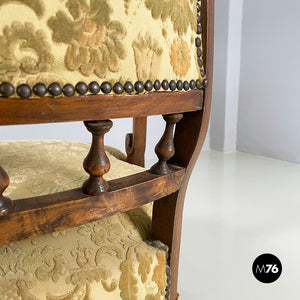 Armchairs in wood and yellow fabric, end of 1800s