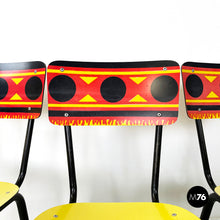 Load image into Gallery viewer, Chairs Paulista in yellow, red, black formica and black metal, 1960s
