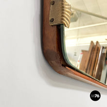 画像をギャラリービューアに読み込む, Geometric wall mirror in brass and wood, 1950s
