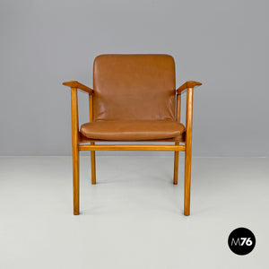 Armchair in wood and brown leather by Anonima Castelli, 1960s