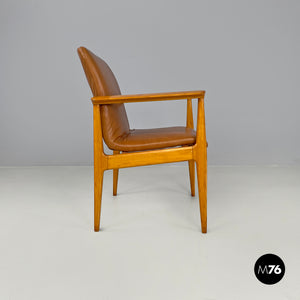 Armchair in wood and brown leather by Anonima Castelli, 1960s