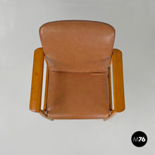 Load image into Gallery viewer, Armchair in wood and brown leather by Anonima Castelli, 1960s
