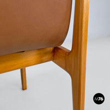 Load image into Gallery viewer, Armchair in wood and brown leather by Anonima Castelli, 1960s
