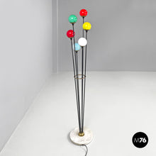Charger l&#39;image dans la galerie, Floor lamp Alberello with six colorful glass diffusers by Stilnovo, 1950s
