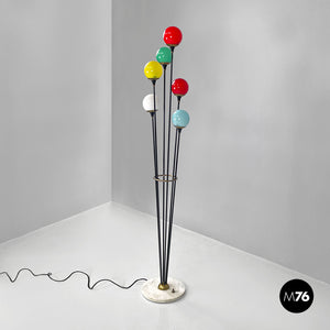 Floor lamp Alberello with six colorful glass diffusers by Stilnovo, 1950s