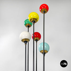 Floor lamp Alberello with six colorful glass diffusers by Stilnovo, 1950s