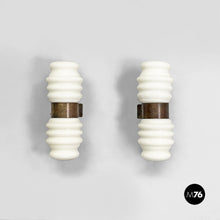 Load image into Gallery viewer, Wall lamps in opaline glass and brass, 1950s
