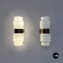 Load image into Gallery viewer, Wall lamps in opaline glass and brass, 1950s
