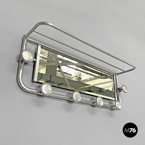 Aluminum wall coat rack with mirror, 1940s