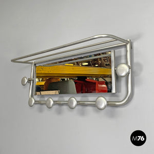 Aluminum wall coat rack with mirror, 1940s