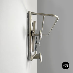 Aluminum wall coat rack with mirror, 1940s