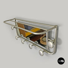 Charger l&#39;image dans la galerie, Aluminum wall coat rack with mirror, 1940s
