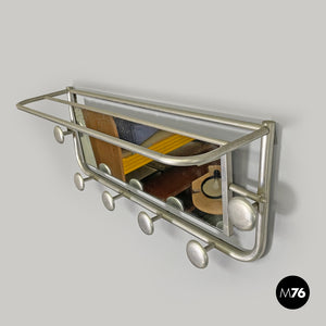 Aluminum wall coat rack with mirror, 1940s