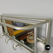 Charger l&#39;image dans la galerie, Aluminum wall coat rack with mirror, 1940s
