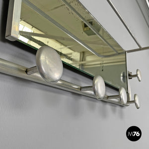 Aluminum wall coat rack with mirror, 1940s