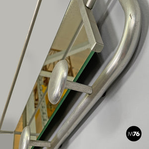 Aluminum wall coat rack with mirror, 1940s