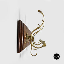 Carica l'immagine nel visualizzatore di Gallery, Wall coat rack in wood and brass, 1920s

