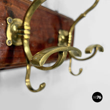 Carica l'immagine nel visualizzatore di Gallery, Wall coat rack in wood and brass, 1920s
