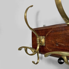 Carica l'immagine nel visualizzatore di Gallery, Wall coat rack in wood and brass, 1920s
