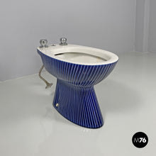 Load image into Gallery viewer, Bidet in white ceramic with blue enamel, 1970s
