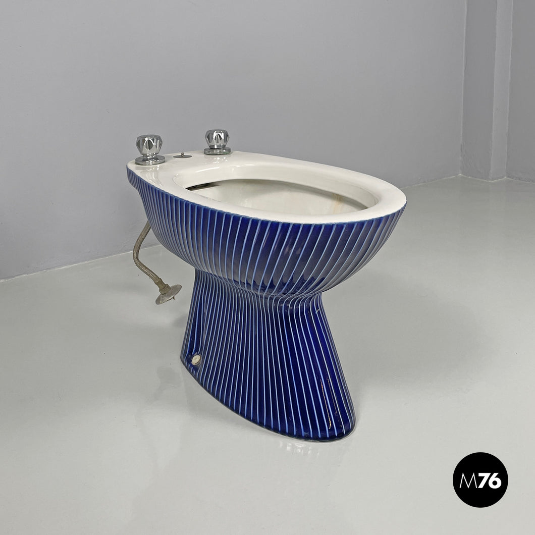 Bidet in white ceramic with blue enamel, 1970s