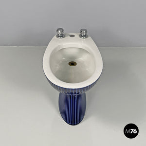 Bidet in white ceramic with blue enamel, 1970s