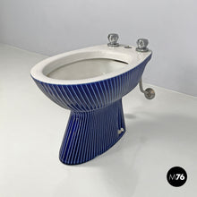 Load image into Gallery viewer, Bidet in white ceramic with blue enamel, 1970s
