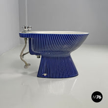 Load image into Gallery viewer, Bidet in white ceramic with blue enamel, 1970s
