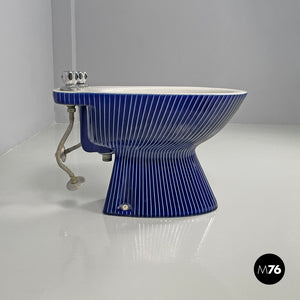 Bidet in white ceramic with blue enamel, 1970s