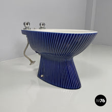 Load image into Gallery viewer, Bidet in white ceramic with blue enamel, 1970s
