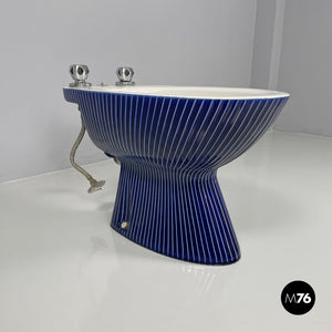 Bidet in white ceramic with blue enamel, 1970s