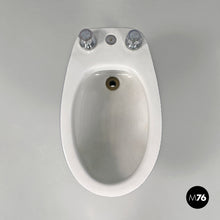 Load image into Gallery viewer, Bidet in white ceramic with blue enamel, 1970s
