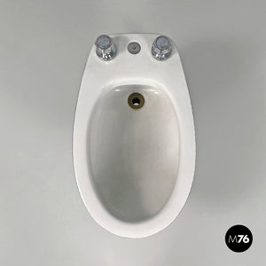 Bidet in white ceramic with blue enamel, 1970s